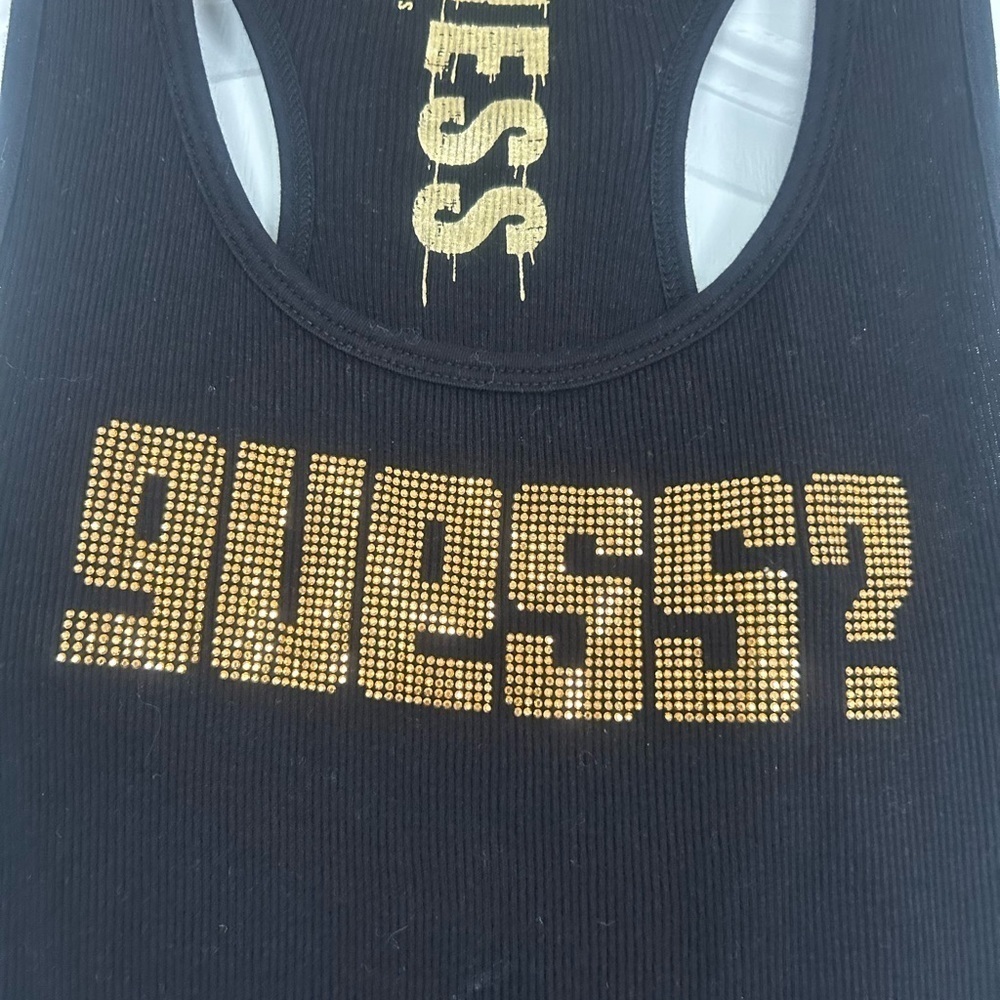 GUESS Vintage Black Tank with Gold Logo Accents M - Picture 4 of 5